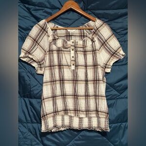 CJ Banks Women’s White and Black Plaid Blouse